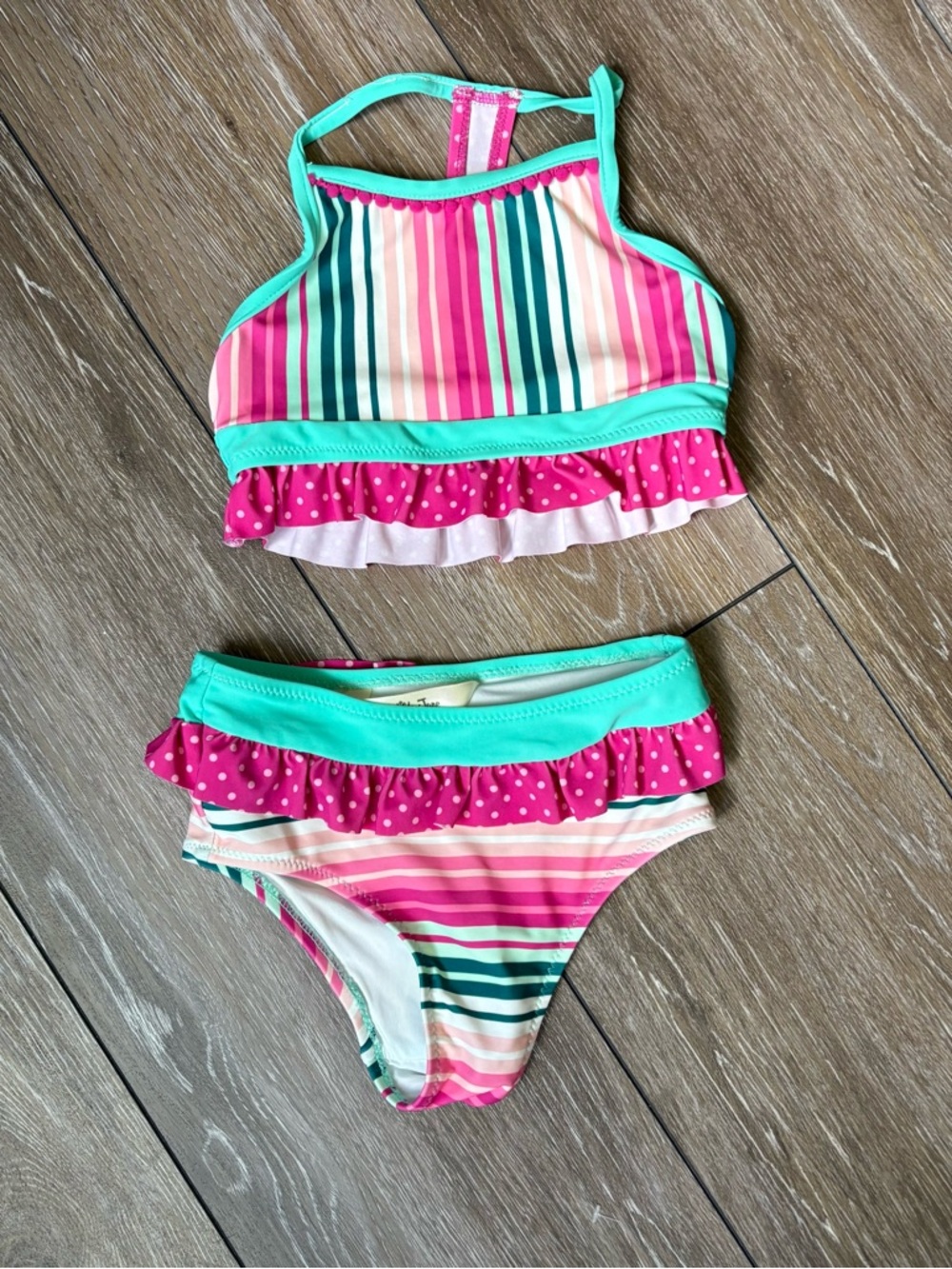 Matilda Jane Striped Ruffle Two-Piece Swimsuit in Pink & Teal
